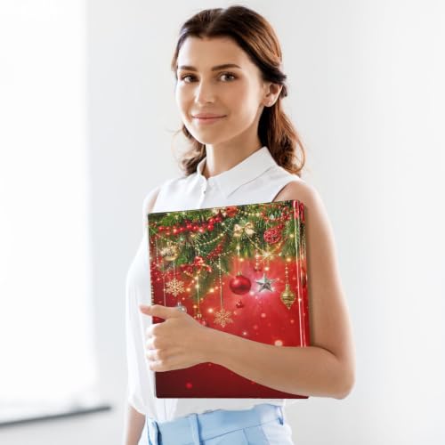 Image of Christmas Garland Red Colored Ball 3 Ring Binder with 2 Interior Pockets 1.5 inch Binders 3 Ring Heavy Duty Fit 8.5 inch x 11 inch Letter for Office School, 2 Pack