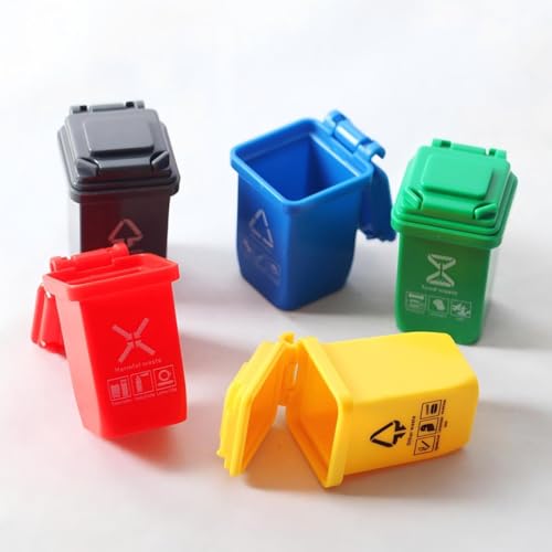 Namvo 5 Stück Mini-Mülleimer, Tisch-Mülleimer, Klassifizierung, Mülleimer mit Rädern, Mülleimer-Klassifizierungsboxen, Mini-Mülleimer, Szenenmodell-Zubehör