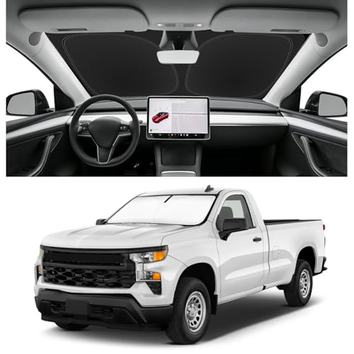 SLOGENTO Custom Fit Windshield Sun Shade for Chevy Silverado 2019-2026 Blocks UV & Heat Front Window Sunshade Accessories Easy Fold & Store Keep Your Car Cooler