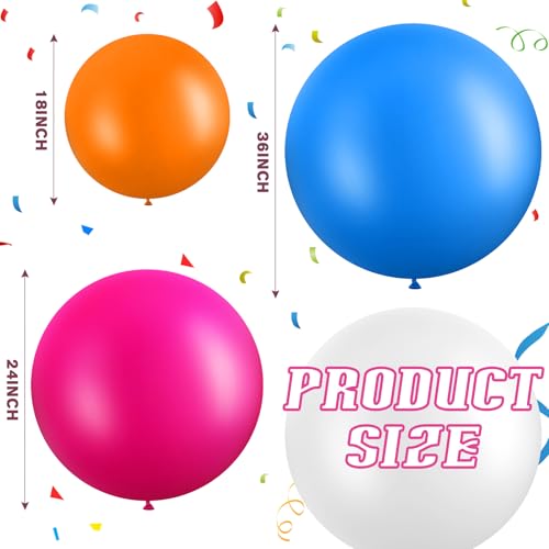 Image of Gejoy 24 Pcs Pool Giant Balloons 36 /24 /18 Inch Jumbo Large Big Latex Balloons Bulk with Ribbon for Pool Decorations Garland Arch Wedding Birthday Supply, Needs to Be Filled with Helium(Colorful)