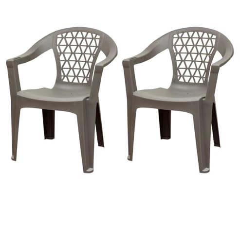 Set of 2 Gray Resin Stackable Patio Chairs