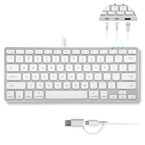 Macally Small Keyboard for Mac with USB Hub (3 Ports) - Wired 2 i...