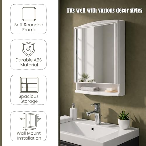 Image of JD FRESH Unbreakable Bathroom Cabinet with Mirror /Wall Mount Mirror Cabinet for Wash Basin /Bathroom Organizer Cabinet /Multipurpose Wall Storage Organizer /Decorative Prime Look (White)