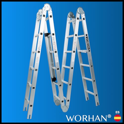Miniatura 6 de Worhan 6.7m Escalera Multiuso Multifuncional Plegable 670cm Tijera Bisagra Grande Aluminio Con 2 Estabilizadores Nueva Generación Calidad Alta Ks6.7