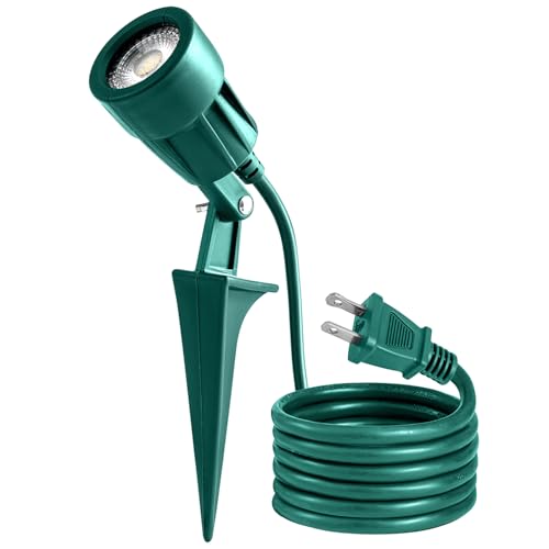 AizzKry Foco para exteriores enchufable, resistente a la intemperie, estaca resistente, luz de paisaje para patio, bandera, decoración de vacaciones, cable de 1.8 m, 120 V, 300 lúmenes, 5000 K, verde