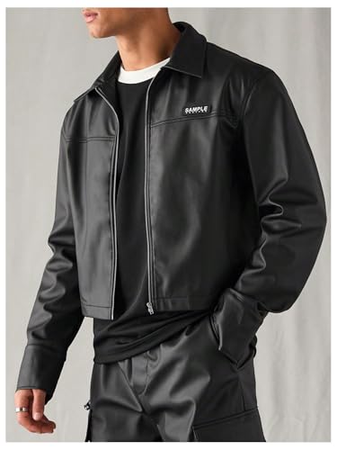 SHENHE Men's Faux Leather Jacket Zip Up Lapel Collar Cropped Motorcycle Biker Jacket2