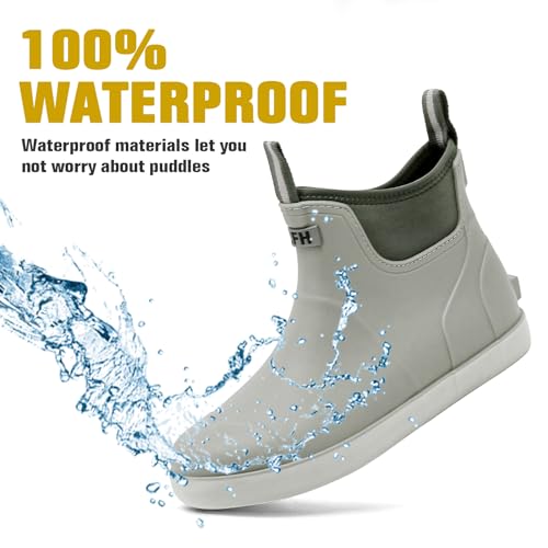 Men's Deck Boots, Waterproof Ankle Rain Boots Men Anti-Slip Traction, Outdoor Rubber Fishing Garden Boots High-Performance Shoes for Farming - Image 4