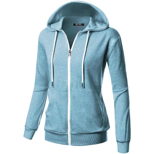 Image of GIVON Womens Casual Zip Up Hoodie Cotton Blend Soft Fabric Basic Layering Hooded Jacket with Kangaroo Pocket
