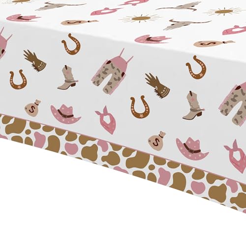 Image of 3 Pack Western Cowgirl Party Decorations Tablecloth for Birthday Baby Shower, Pink Wild West Rodeo Cowgirl Birthday Party Supplies Table Cover, 55in x 86in