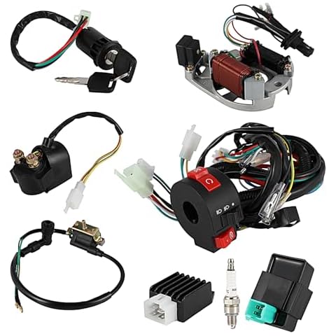 Wacece Electric Wiring Harness Relay Stator Coil CDI Solenoid Spark Plug for 49cc 50cc 70cc 80cc 90cc 100cc 110cc 125cc ATV Taotao Coolster 4 Wheeler Quad Go Kart KLX Pit Bike Scooter Cover