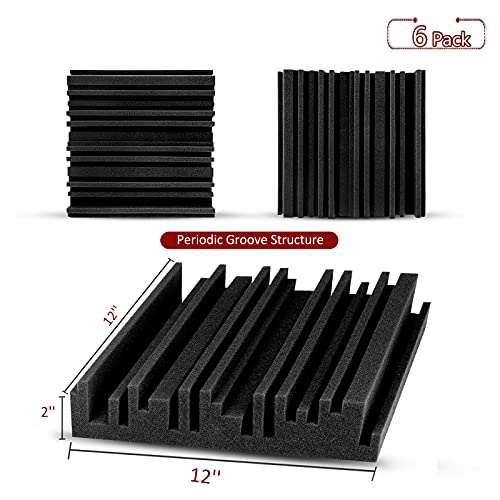 Troystudio Acoustic Studio Absorption Foam Panel, 12 X 12 X 2 Inches Pack Of 6, Broadband Sound Absorber, Periodic Groove Structure Sound Absorbing Foam, Thick Dense 3D Decorative Wall Panels #TOP1