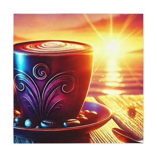 Vibrant Polyester Tablecloth - 55x55in Coffee at Sunset Design
