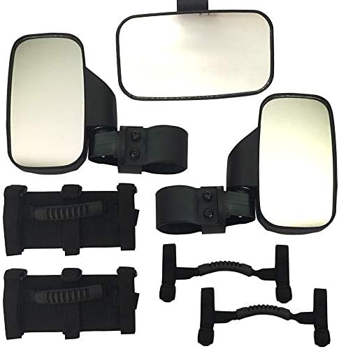 YAOFAO UTV Offroad Centre View & Side View Mirror With 4 Grab Handles Set Compatible with Polaris RZR Ranger Arctic Cat Yamaha Kawasaki Honda Can-Am