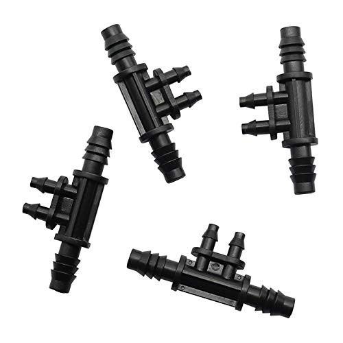 Estentore del connettore di riparazione del tubo flessibile Giardino 4 vie Tubo Splitter 3/8 di pollice a 1/4 di pollice Tee ridotto Barb connettore Agricoltura Irrigazione a goccia Raccordi 100 Pz