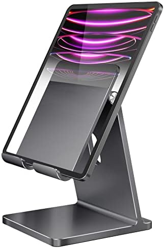 Tablet Stand Maxonar Adjustable iPad Stand for Desk Stable Aluminum Alloy Holder Base Compatible with iPad 10/iPad Air 5/4/M2 iPad Pro 2022/iPad Mini6 Galaxy Z Fold3 Galaxy Tab S8 iPhone14 Kindle-Grey