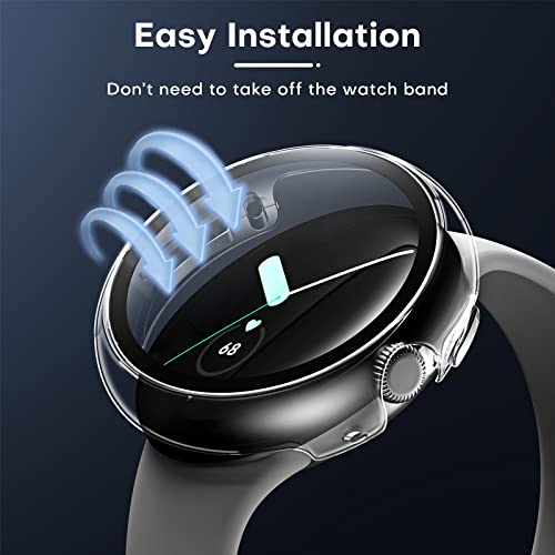 TAURI 2 Pack Hard Case for Pixel Watch 4 45mm, with PC Tempered Glass Screen Protector, [Scristant Resistant] [Overall Protection] Slim Cover for Google Watch, Clear by TAURI - Image 6