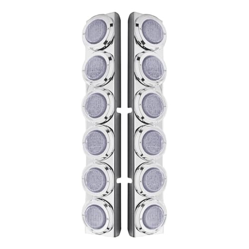 United Pacific 37344 Air Cleaner Light Bar, Rear, Stainless Steel, with Bracket, Clearance/Marker Light, Red LED, Clear Lens, with Chrome Bezels, 9 LED Per Light, for Peterbilt Trucks