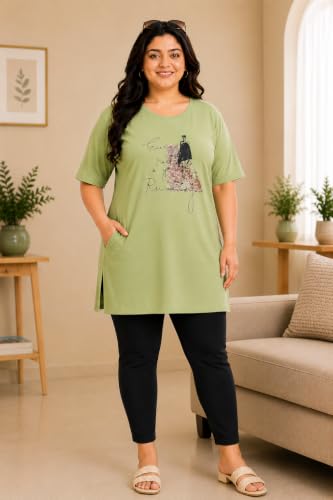 Image of In Love Women's Plus Size Longline T-Shirt with Side Pocket, 3 /4 Sleeve, Crew Neck