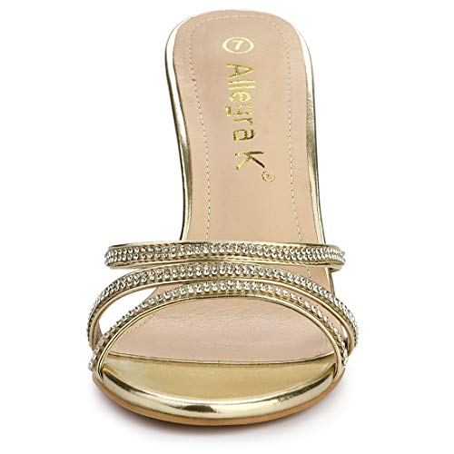 Allegra K Allegra K Women's Open Toe Rhinestone Strappy Stiletto Heels Sandals Gold Slip On Mules - 11 M US