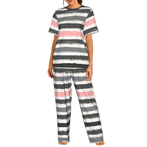 Ensemble de détente pour femme S-3XL, pyjama confortable manches courtes vêtement de nuit gris