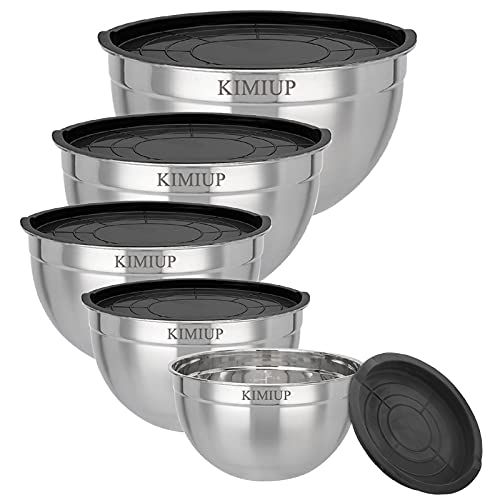 Stainless Steel Mixing Bowls, Set of 5 Mixing Bowl with Lids Set, 5.3, 4.5, 3.5, 2.5, 2QT Deeper and Stackable Metal Nesting Bowls Versatile For Cooking, Baking, & Food Storage