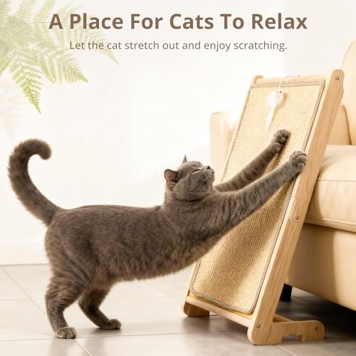 FOVVZDIL 3-in-1 Cat Scratcher, Wooden Cat Scratching Post with Natural Sisal Mat, Vertical & Horizontal Cat Scratching Board Lounge Bed for Indoor Cats, Furniture Protector - Image 6
