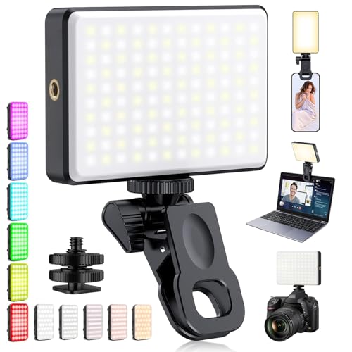 Iluminação de selfie ajustável e recarregável com clipe para vídeos