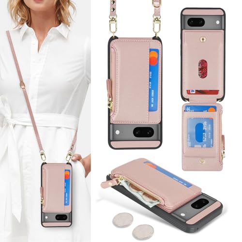 Étui portefeuille Pixel 7 pour femme Cavor avec pochette cuir zip et porte-carte à bandoulière