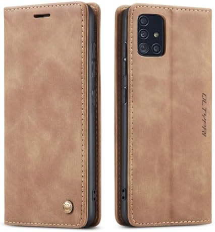 QLTYPRI Case for Samsung Galaxy A51, Vintage PU Leather Wallet Case Card Slot Kickstand Magnetic Closure Shockproof Flip Folio Case Cover for Samsung Galaxy A51 - Coffee Brown