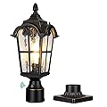 EDISHINE Dusk to Dawn Outdoor Post Light with Pier Mount Base, Black Roman Waterproof Pole Lantern Fixture, Water Ripple Glass Exterior Lamp Post Light for Driverway, Patio, Pathway