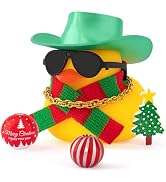 wonuu Christmas Rubber Duck, Mini Ducky with New Year Accessories Tree Ball Sunglasses Necklace f...