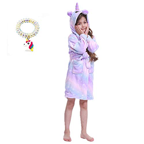EuHigh - Albornoz con capucha para niños, suave, con diseño de unicornio, cálido, para dormir, unisex Estrella de unicornio colorida. 8-9 Años