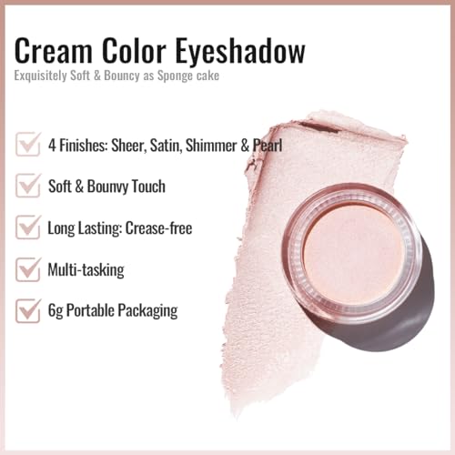 Oulac Shimmer Cream Eyeshadow also for Highlighter Blendable Eye Shadow Waterproof&Long Lasting with Moisturizing Formula Soft Shimmer Eye Make-up,Vegan & Cruelty-Free,6g P06