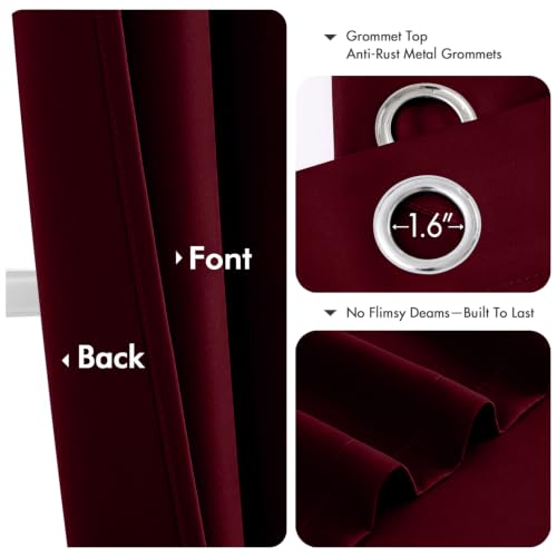Image of MIULEE Christmas Blackout Curtains for Bedroom 2 Panels 40 inchx84 inch Burgundy | Thermal Insulated, Living Room Darkening Grommet Drapes, Noise Reducing, Light Blocking Window Treatments