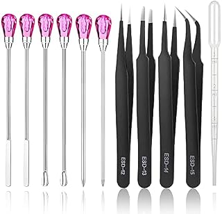 11 Pcs Tools for Resin, Silicone Resin Mold Tool Kits, Anti-Static Stirring Needle Spoon ESD Tweezers Set, Stainless Precision Steel Tool for Jewelry Making, DIY Resin Craft, Casting Molds
