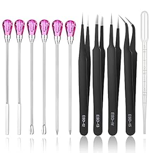 11 Pcs Silicone Resin Mold Tools Set Stirring Needle Spoon Tool Tweezers Precision Kit, Anti-Static Electronics Tweezers Set for Resin Art Crafts,Jewelry Making,DIY Epoxy Casting Molds(Rose Red)