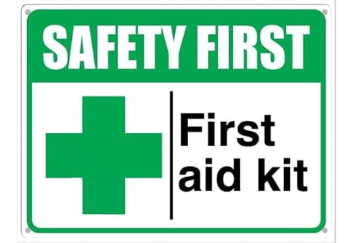 Safety First First Aid Kit Aluminum Tin Sign 8"x12" For Homeowners, Coffee Bar Staff - Home Coffee Bar Wall Decor