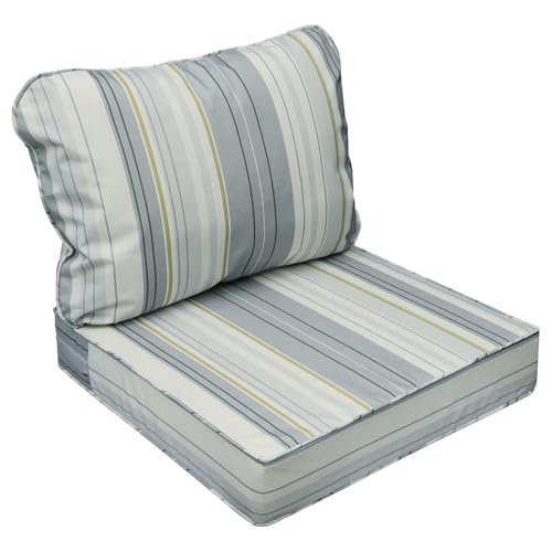 Image of AAAAAcessories Outdoor Seat Cushions for Chairs, Fade-Resistant, Waterproof Patio Furniture Replacement Cushions, 23.5 inch x 25.5 inch x 5 inch + 23.5 inch x 19 inch, Ash Blue Harbor Stripe