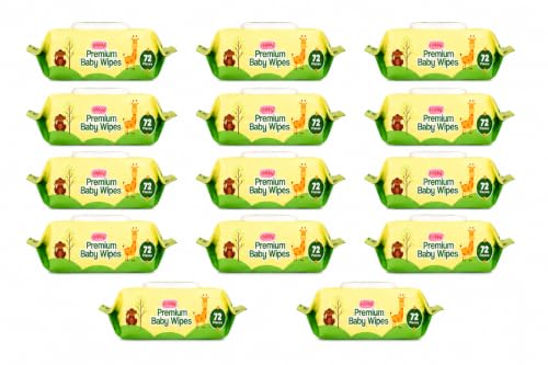 Image of Happy Premium Baby Wipes Export Quality with Aloe Vera & Vitamin E Alcohol-Free, Dermatologically Safe & pH Balanced | Gentle Skin Care for Newborns & Toddlers | Flip-Top Lid for Lasting Moisture (1008, 72 count (Pack of 14))