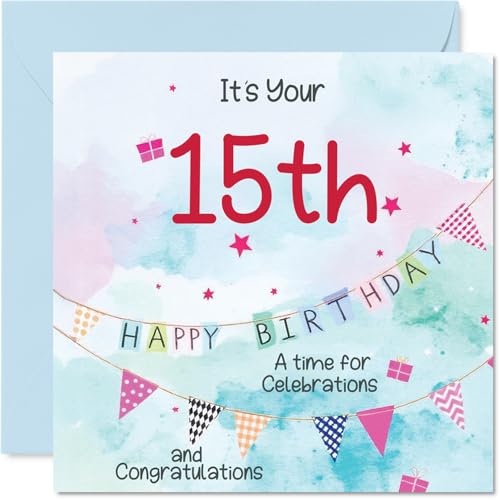 Cartes 15e anniversaire pour garçons, guirlande de fête