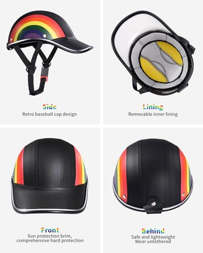 Image of Adult Baseball Cap Helmet - Urban Style for Golf, Low Profile Urban Commute PU Retro Leather Hat for Men & Women