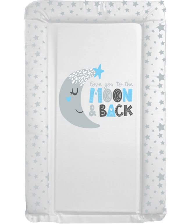 Baby Nursery Waterproof Soft Padded Changing Mat Raised Soft Edges Easy Wipe Clean Nappy Change Pad Cute Lovely Animal Design for Girl Boy (Moon Blue) — image 1