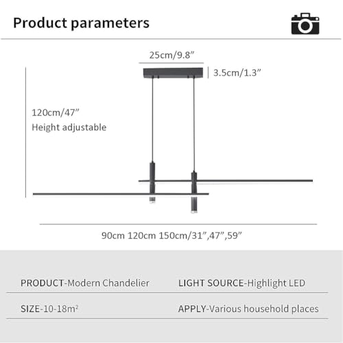 Lustre moderne LED noire télécommande 45W dimmable pour table cuisine - 6