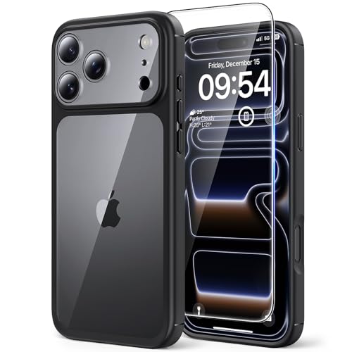 Image of TAURI for iPhone 17 Pro Max Case, with Screen Protector, Black | Full Camera Protection, Anti-Yellowing Military-Grade Protection Shockproof Slim Phone Case for iPhone 17 ProMax