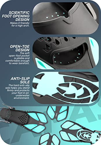 Capas Swim Fins, Snorkel Fins With Travel Size Short Fins For Snorkeling Diving Adjustable Open Heel Flippers For Men Women Youth #TOP2