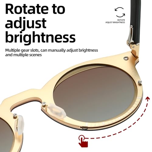 Adjustable Tint Sunglasses Polarized Glasses Retro Circle Stepless Dimming Metal Shades for Men Women3