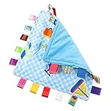 Couverture pour bébé avec étiquettes - étiquettes colorées, étiquettes en ruban de satin irrésistibles de sa bordure, la couverture de sécurité en coton offre une expérience tactile pour petits doigts , de sécurité pour bébé