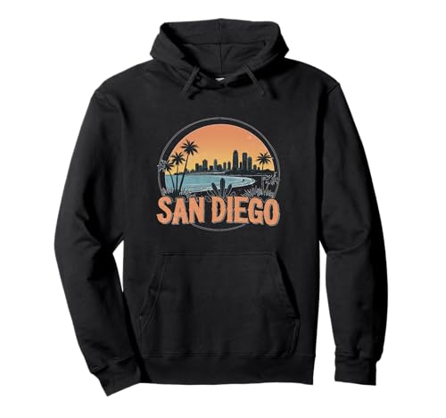 Recuerdo retro de San Diego Paisaje Vintage Sudadera con Capucha