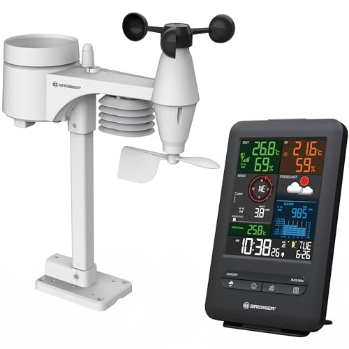Bresser 7002525 Wetterstation Funk mit Außensensor 5-in-1 Beaufort mit großem Farbdisplay, Sensor für Temperatur, Luftfeuchtigkeit, Luftdruck,...