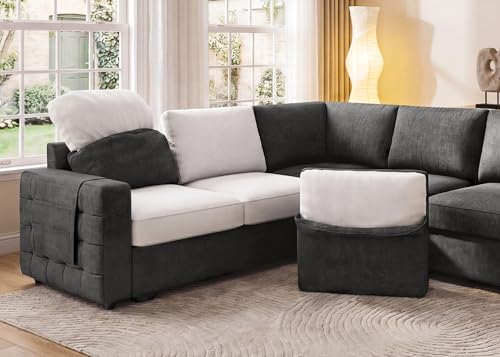 Image of HONBAY Sectional Sleeper Sofa with Pull-Out Bed Storage Chaise, 6 Seater Couch for Living Room, Middle Grey